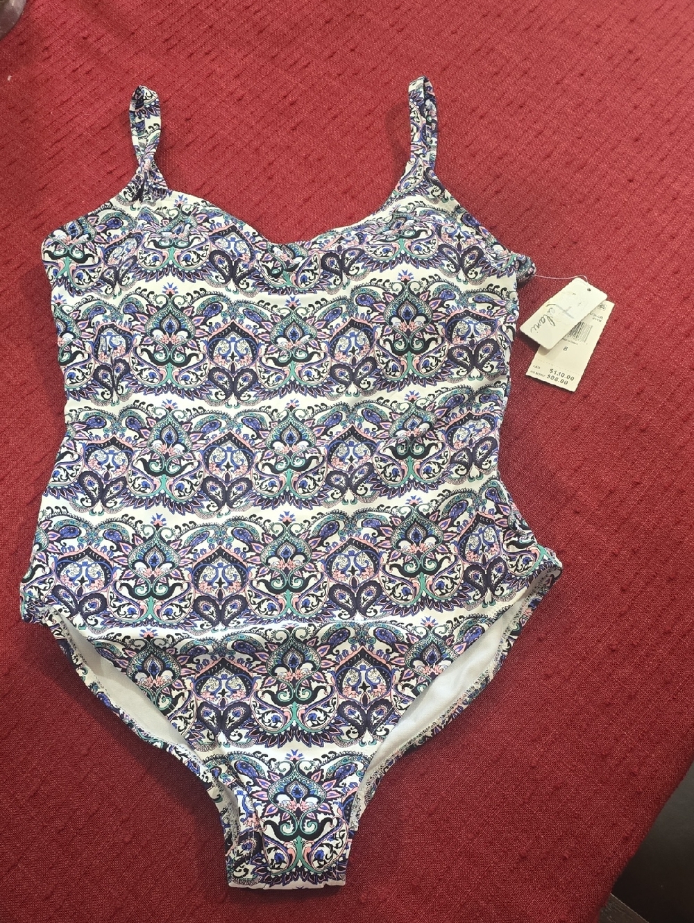 Womens Leilani Purple Paisley One-Piece Swimsuit.  NWT.